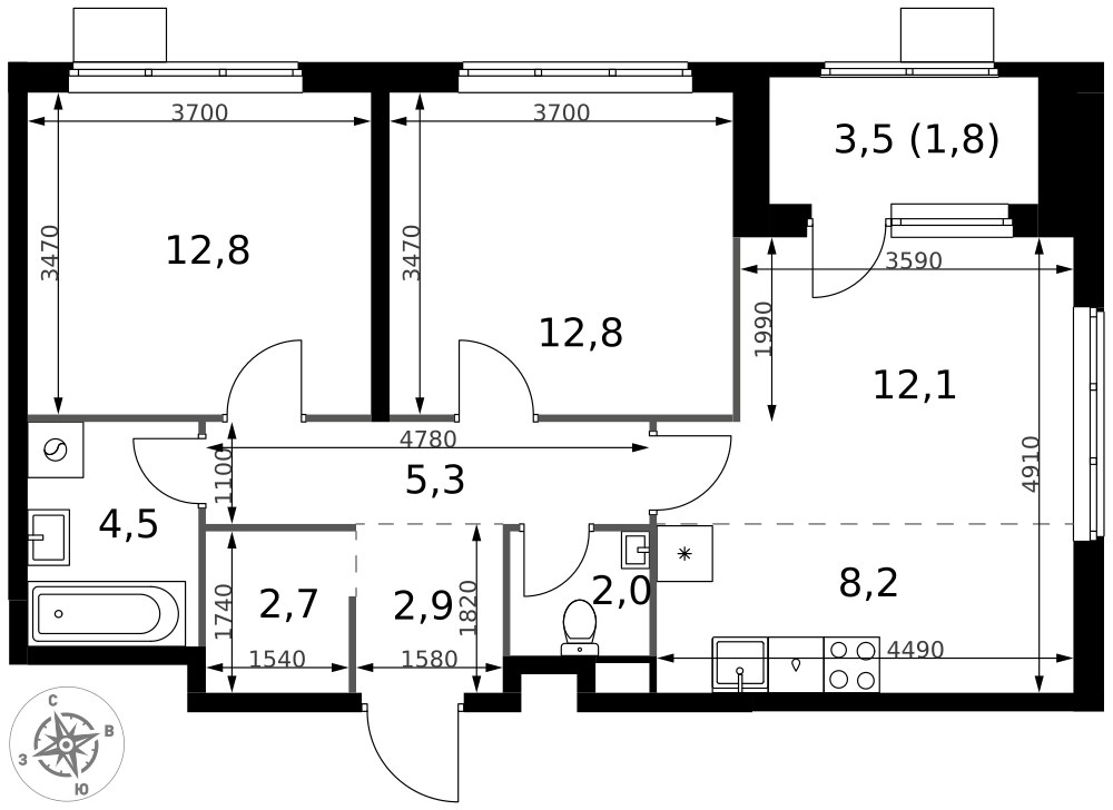 Планировка 65.1 м²