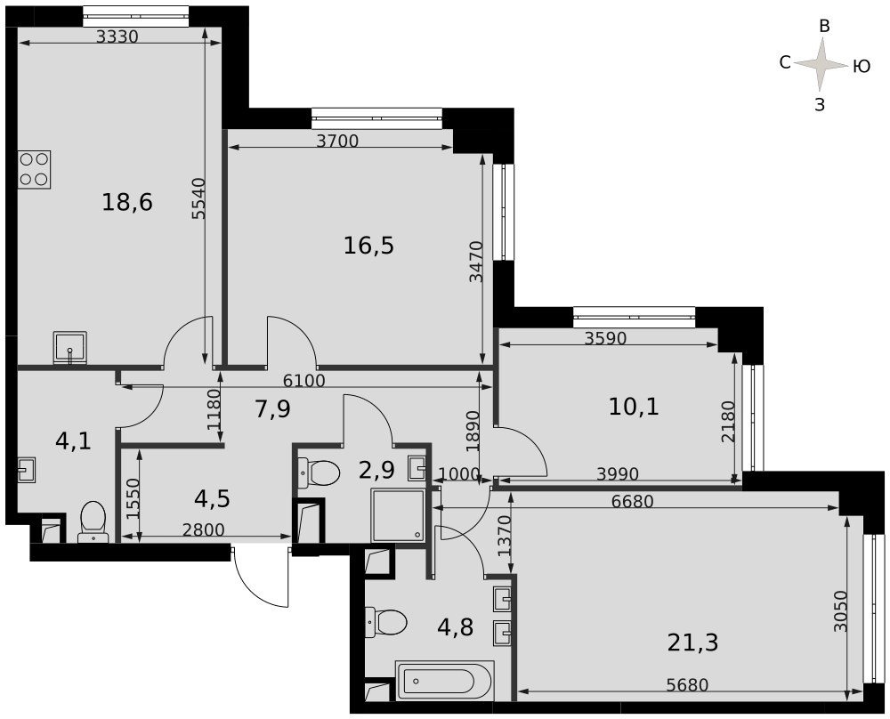 Планировка 90.8 м²