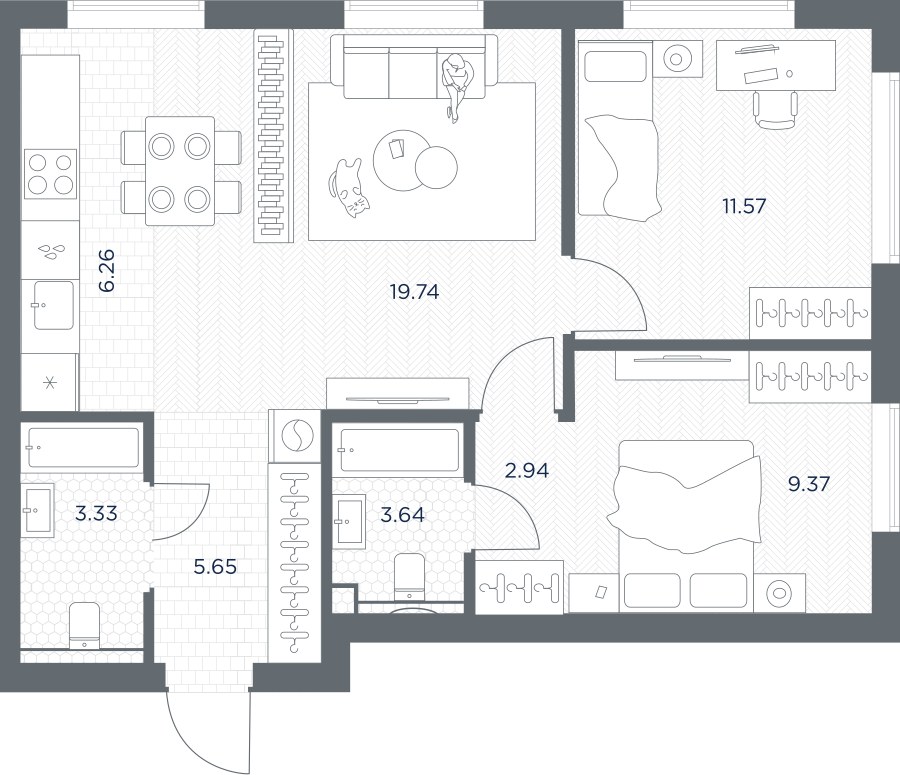 Планировка 62.51 м²