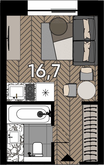 Планировка 16.7 м²