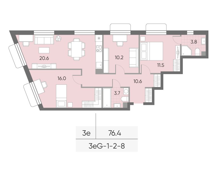Планировка 76.4 м²