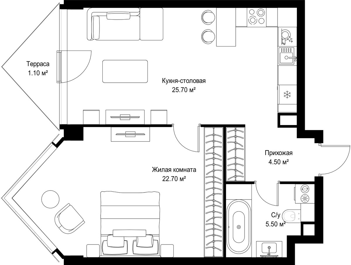 Планировка 59.5 м²