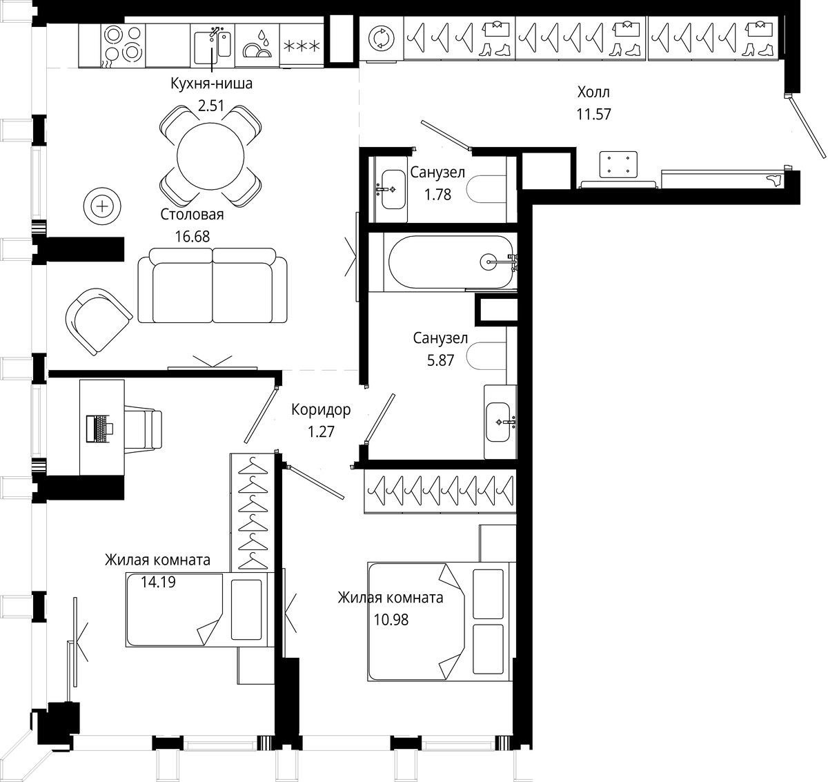 Планировка 64.9 м²