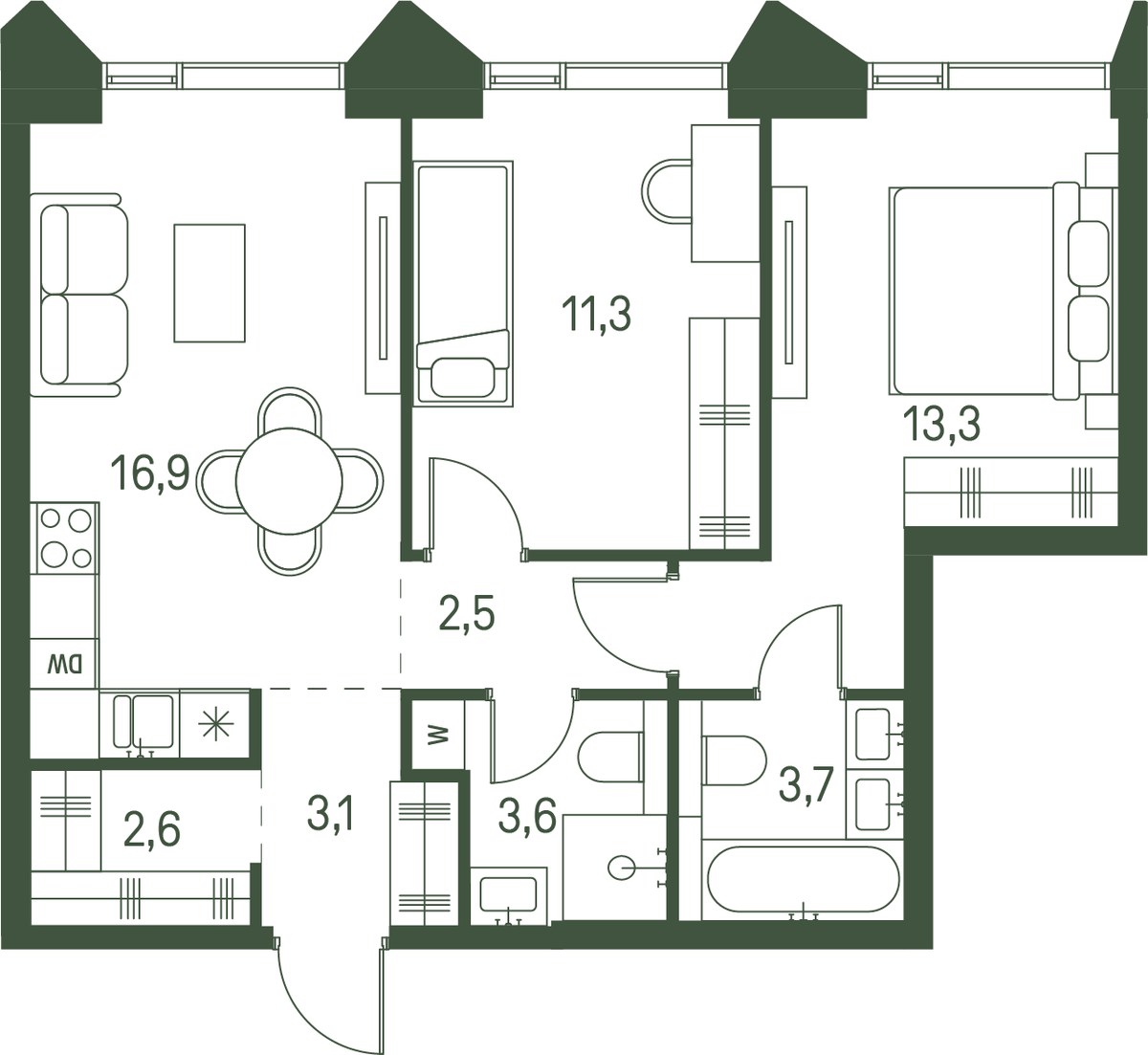 Планировка 57.0 м²
