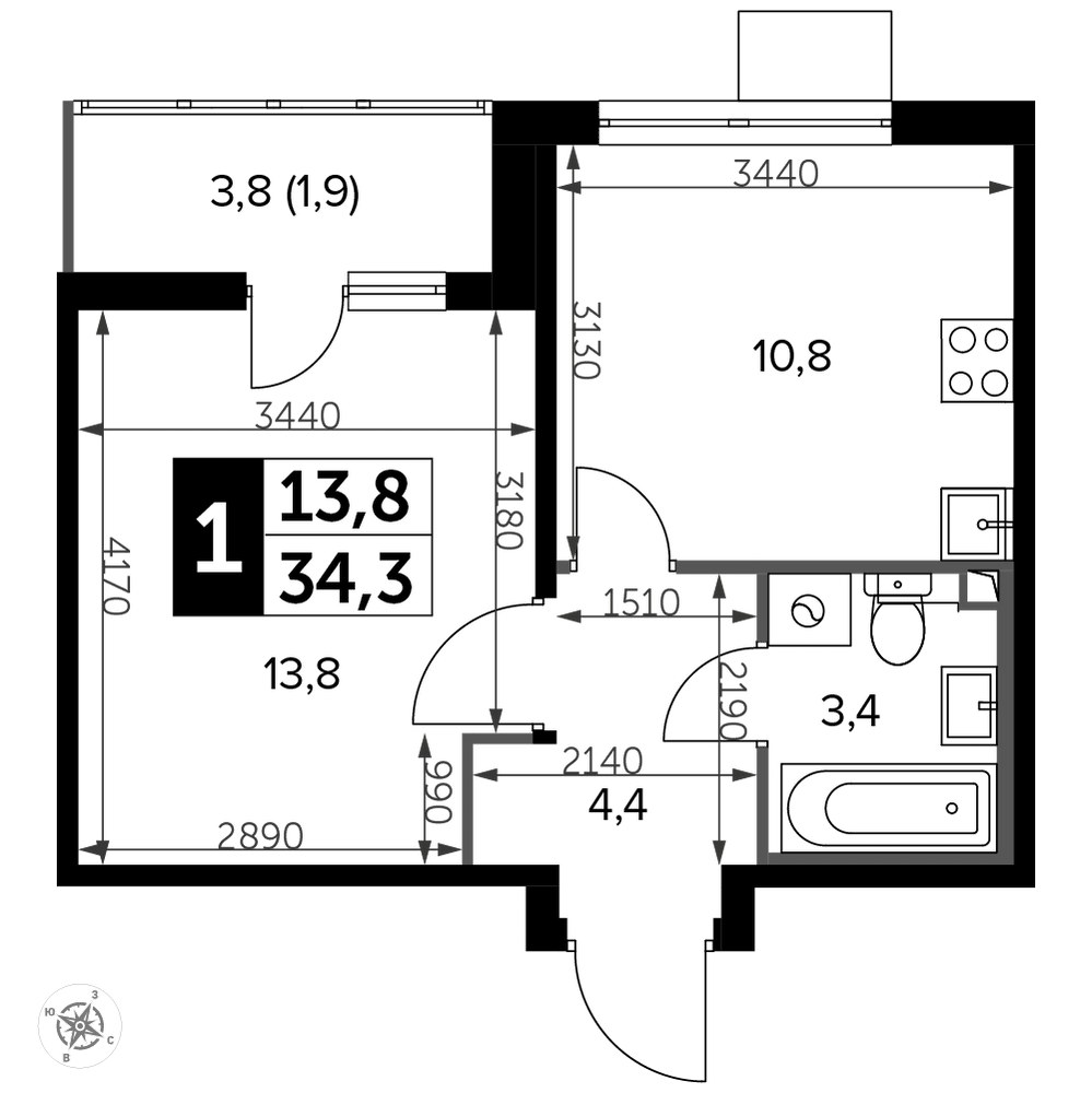 Планировка 34.7 м²