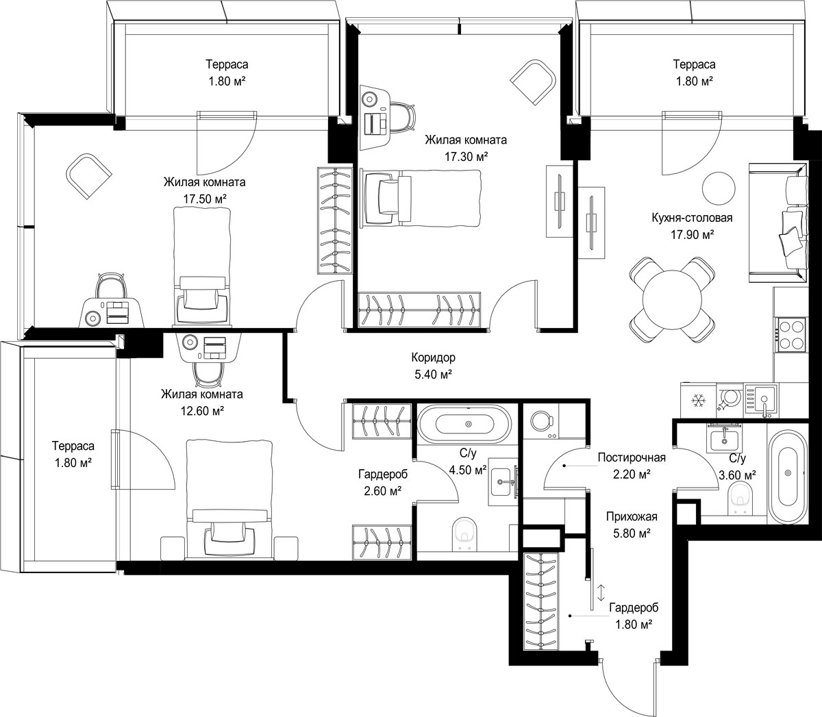 Планировка 96.6 м²