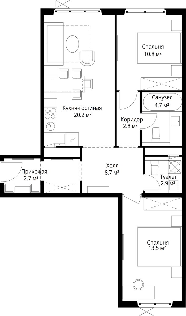 Планировка 66.3 м²