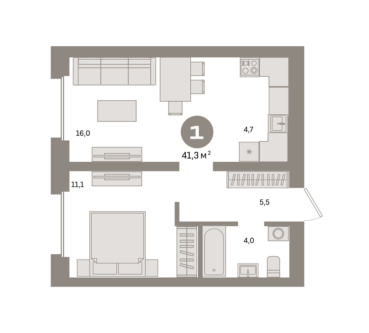 Планировка 41.3 м²