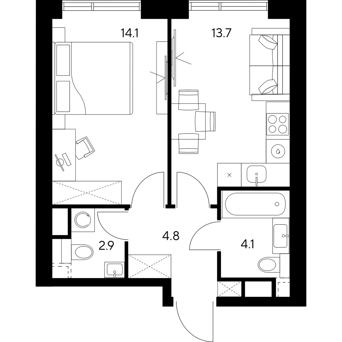 Планировка 39.6 м²