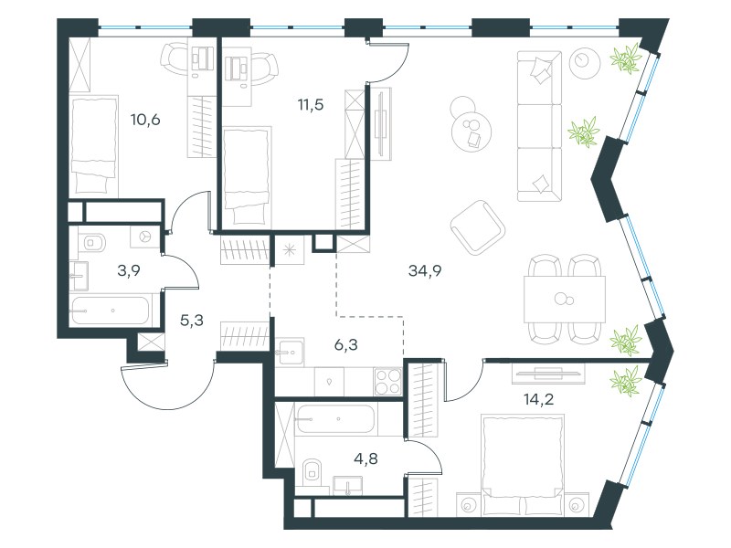 Планировка 92.2 м²