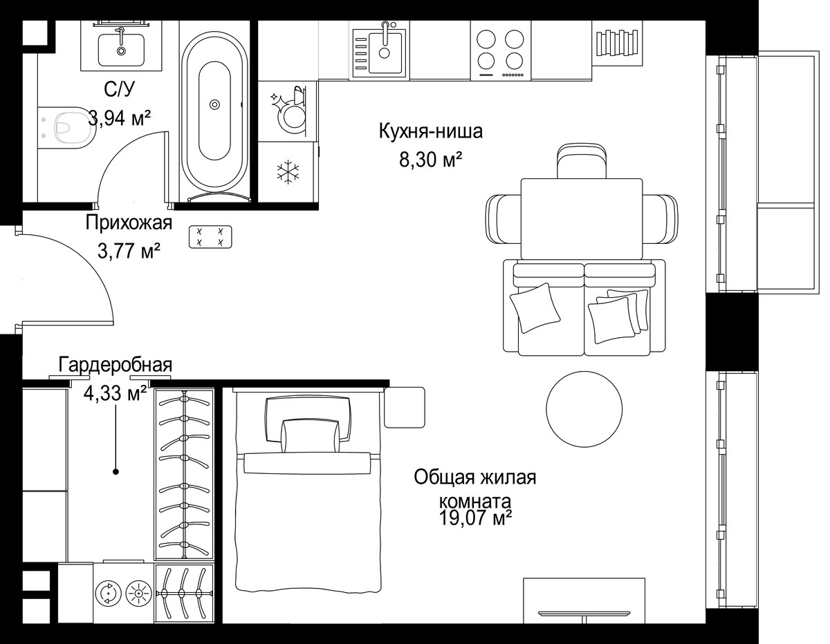 Планировка 39.41 м²