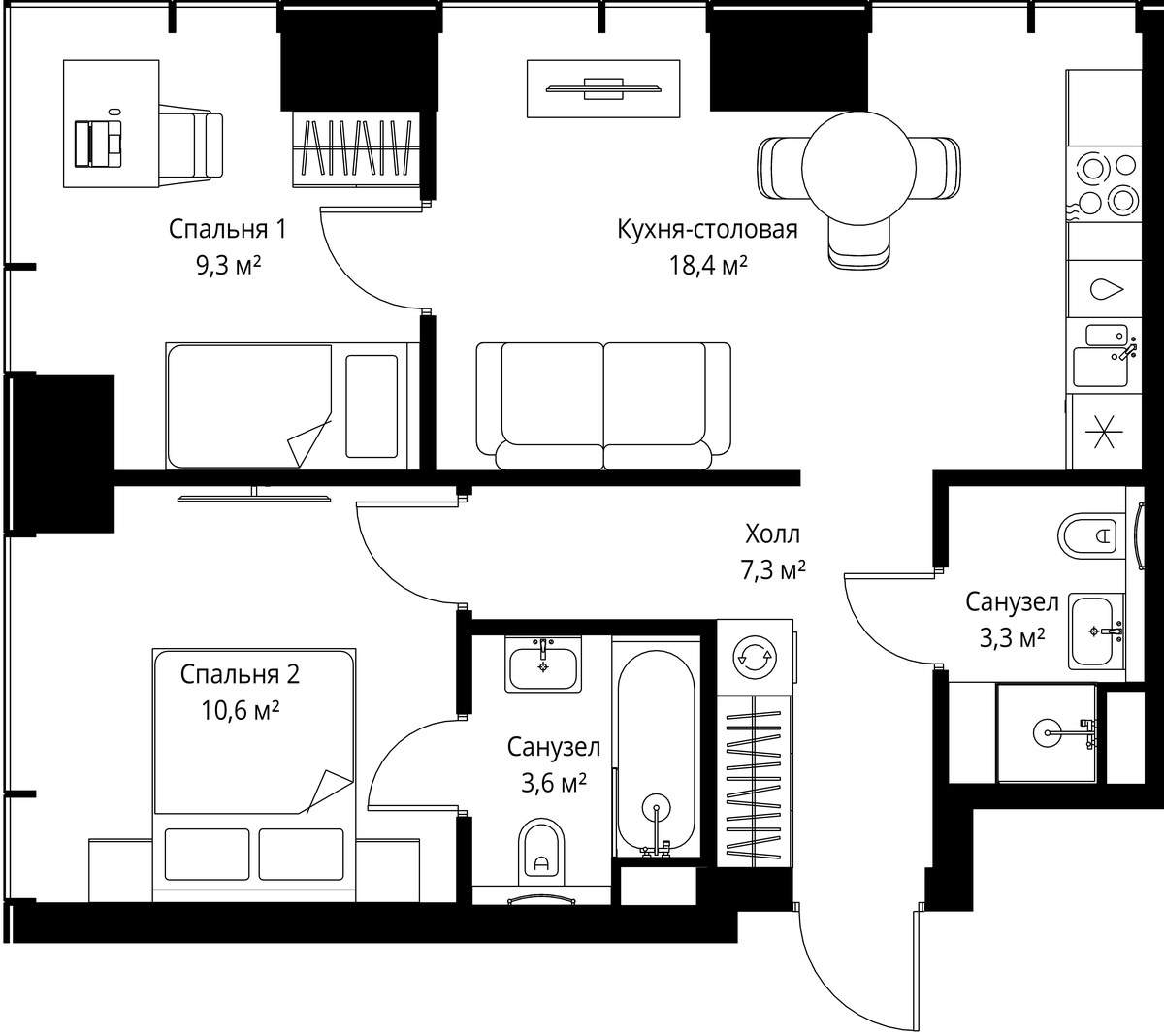 Планировка 52.5 м²