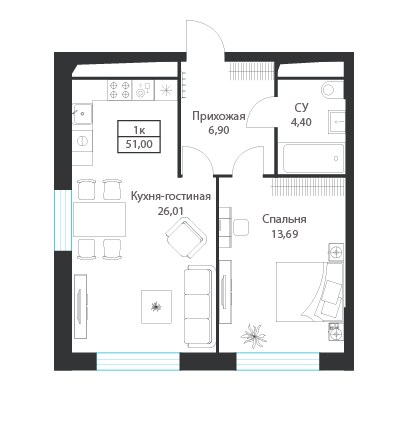 Планировка 51.0 м²
