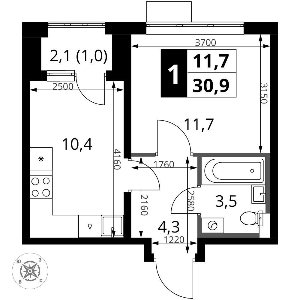 Планировка 30.9 м²