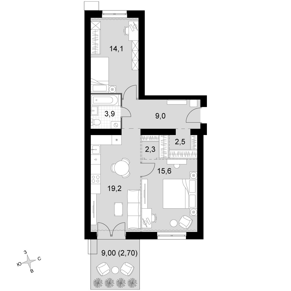 Планировка 69.3 м²
