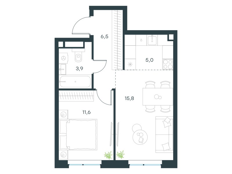 Планировка 42.8 м²