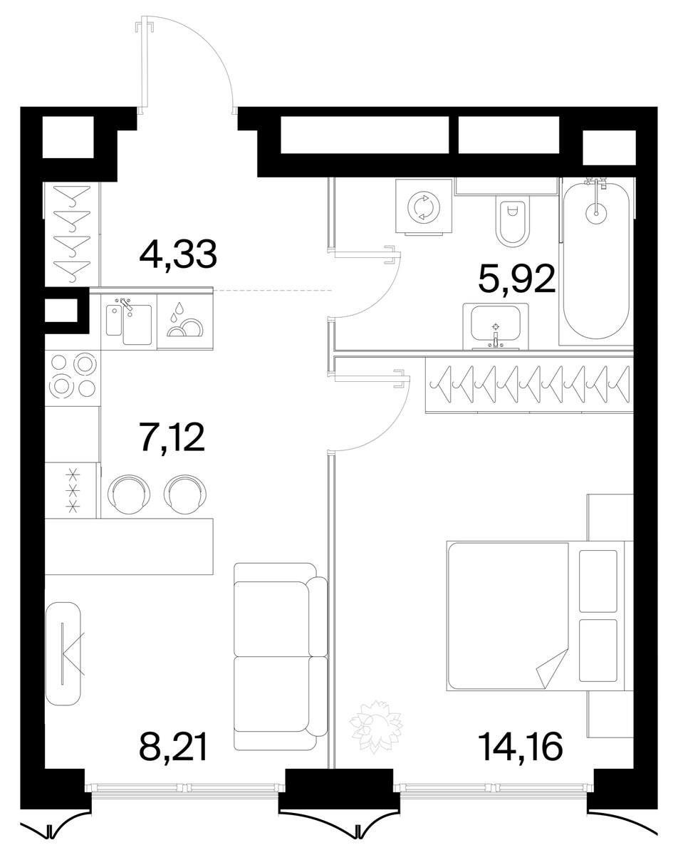 Планировка: 1-комнатная, 39.74 м²