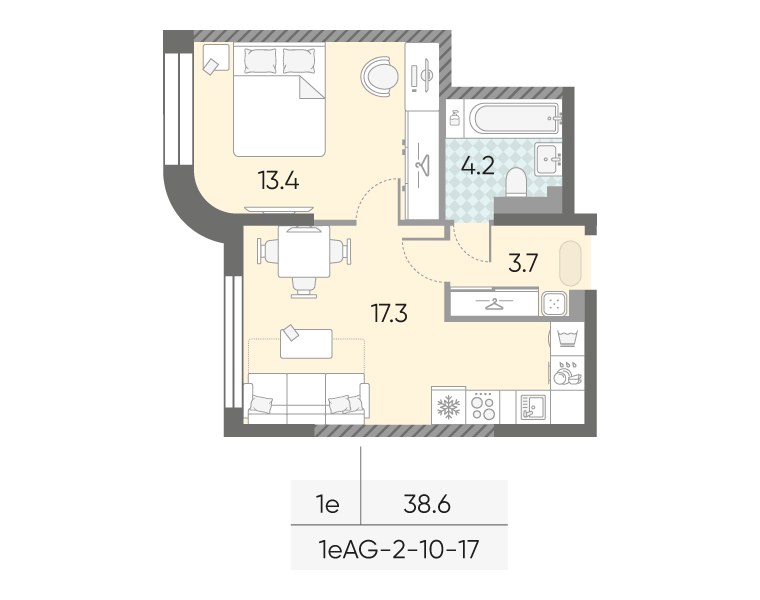 Планировка 38.6 м²