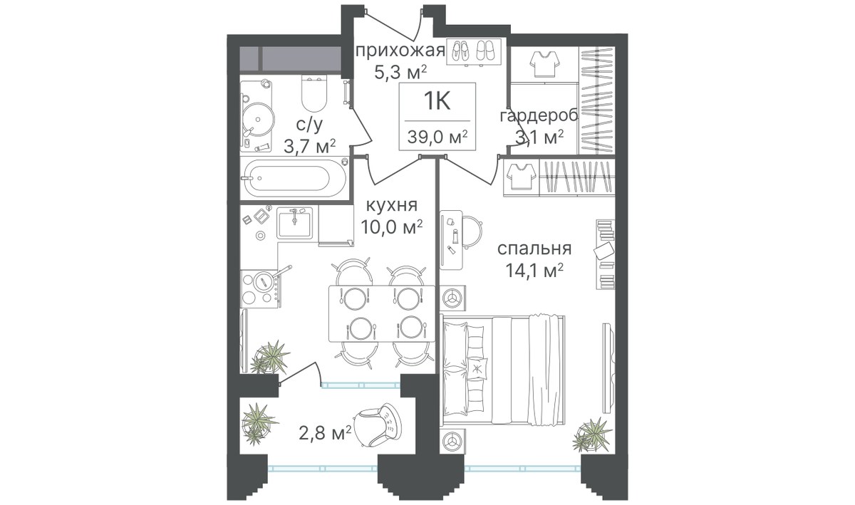 Планировка 36.6 м²