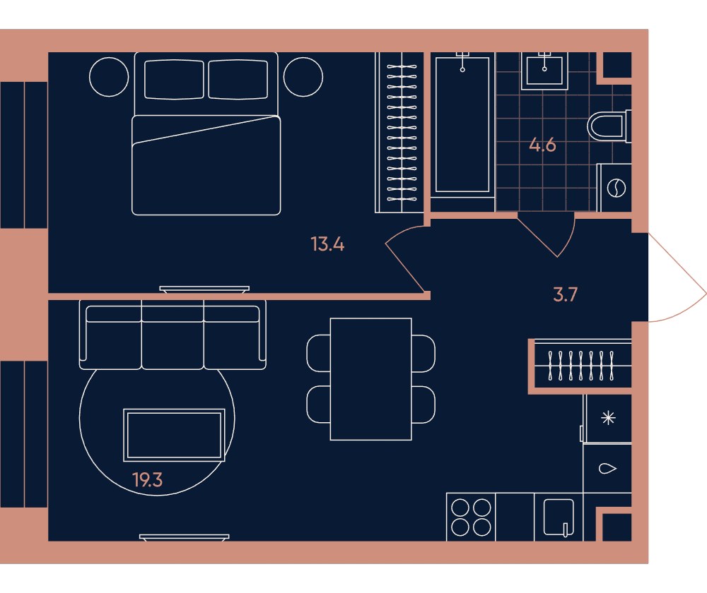 Планировка 41.0 м²