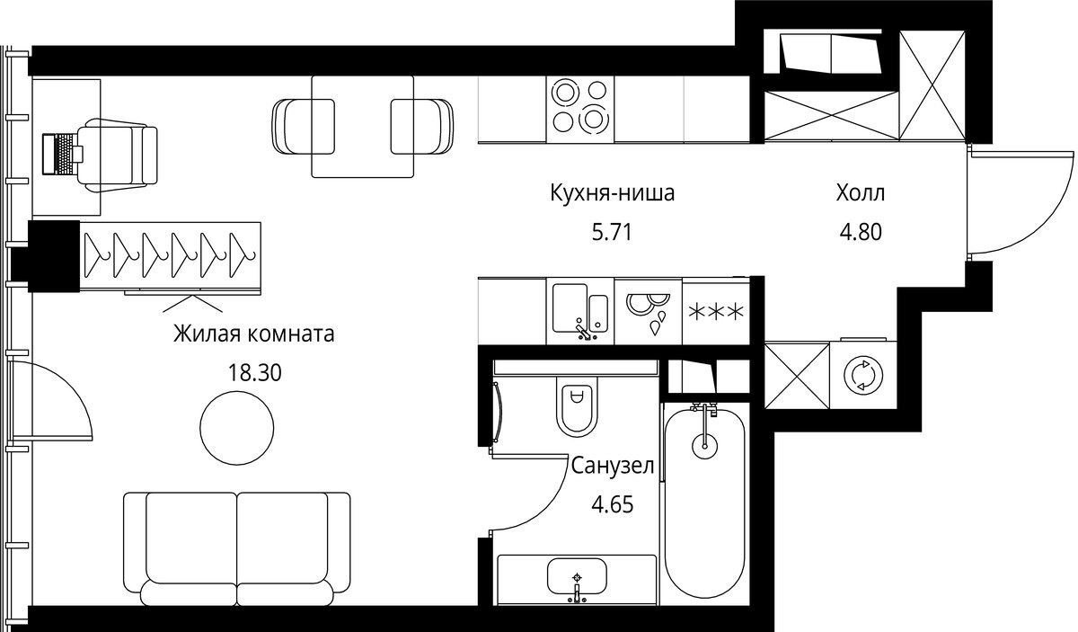 Планировка 33.46 м²