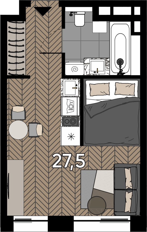 Планировка 27.5 м²