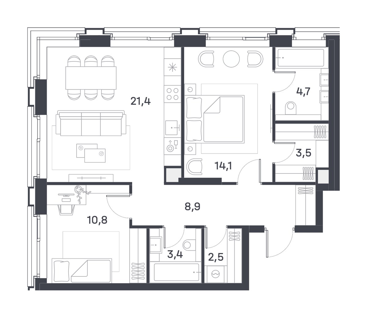 Планировка 68.4 м²