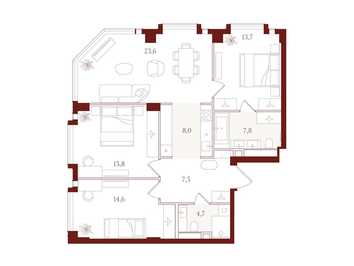 Планировка 95.7 м²