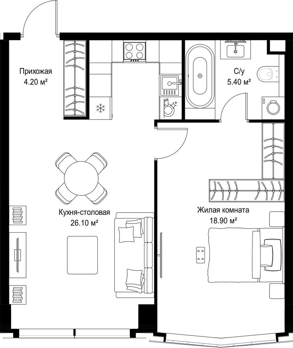 Планировка 54.6 м²