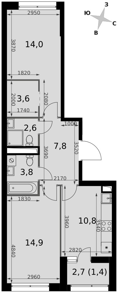 Планировка 58.9 м²
