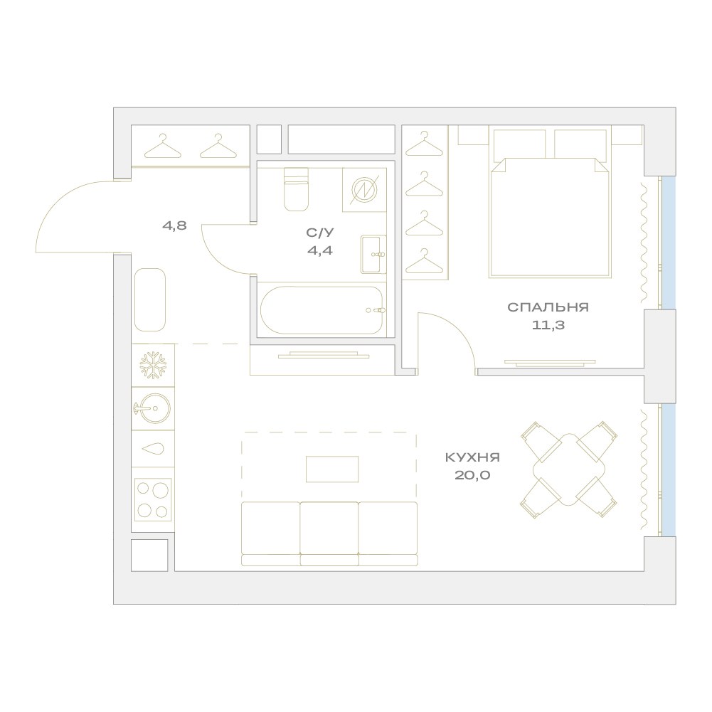Планировка 45.0 м²