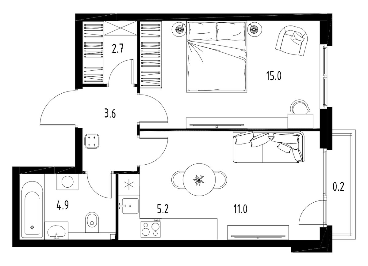 Планировка 42.8 м²