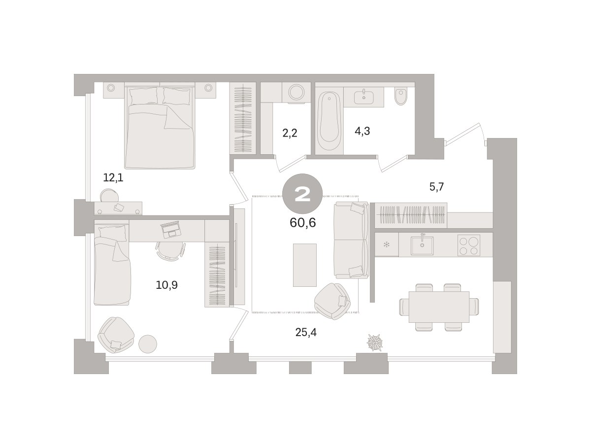 Планировка 60.6 м²