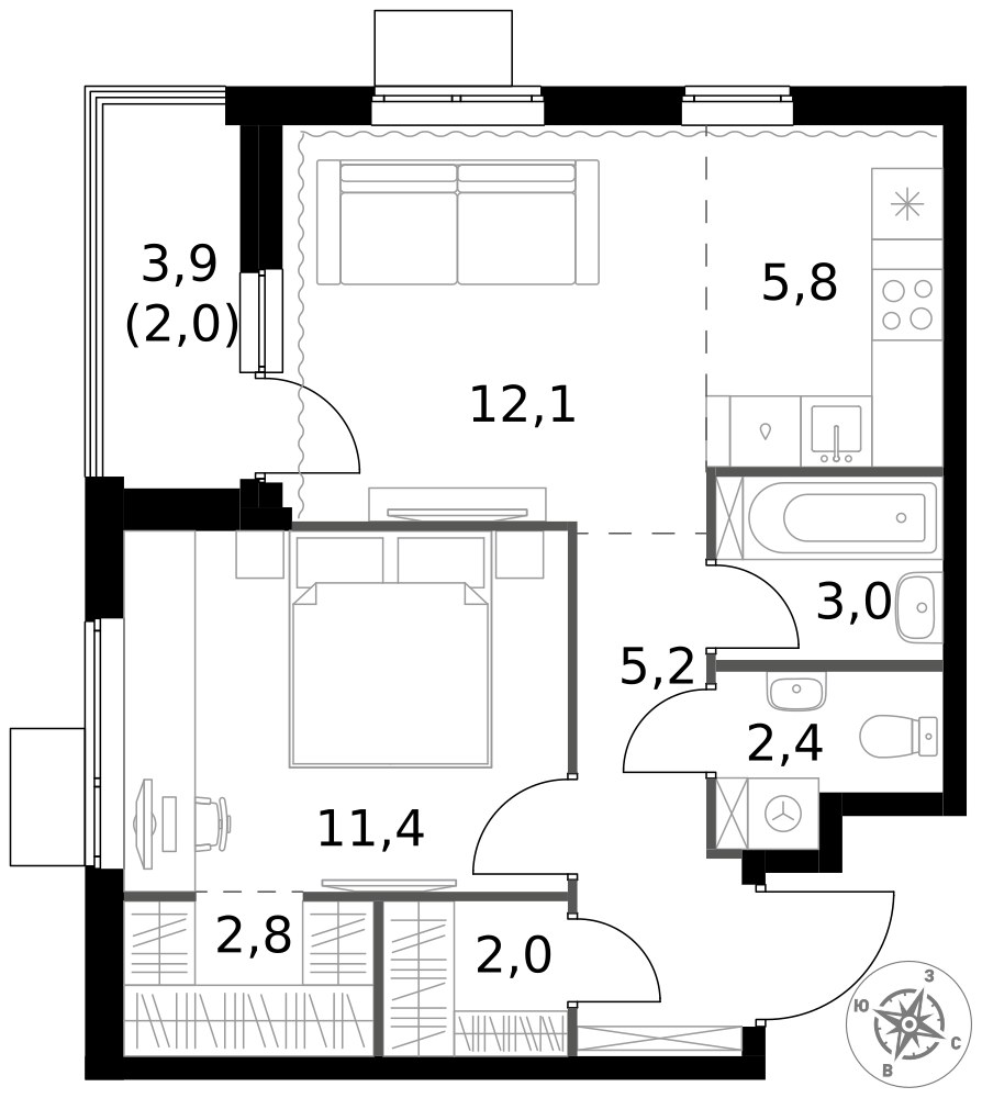 Планировка 46.7 м²