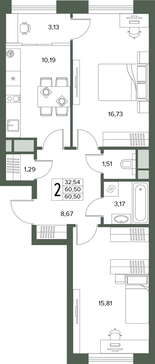 Планировка 60.5 м²
