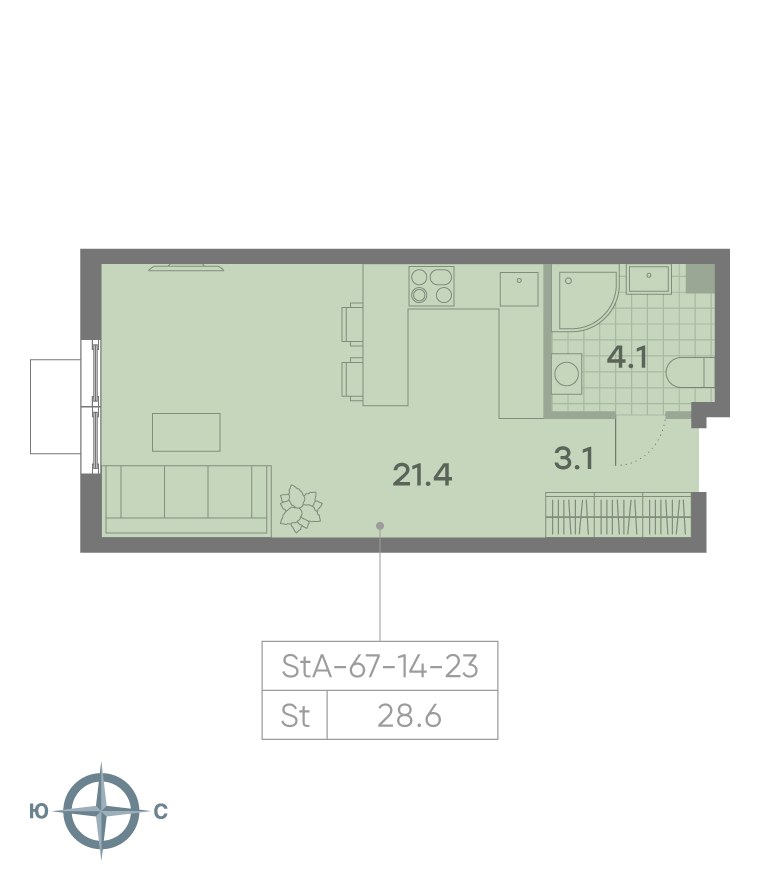 Планировка 28.6 м²