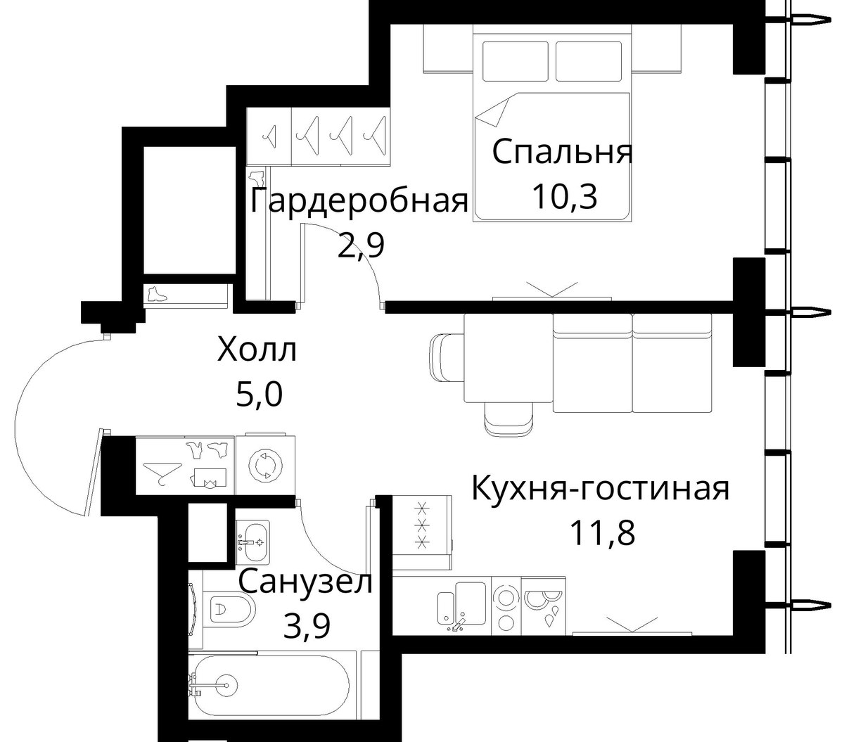 Планировка 33.9 м²