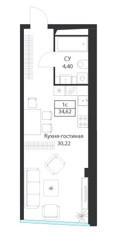 Планировка 34.62 м²