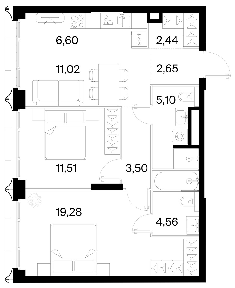 Планировка 66.66 м²