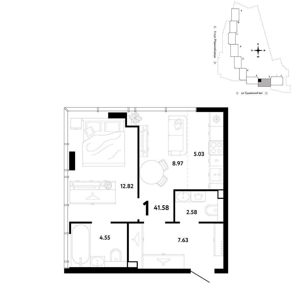 Планировка 41.58 м²