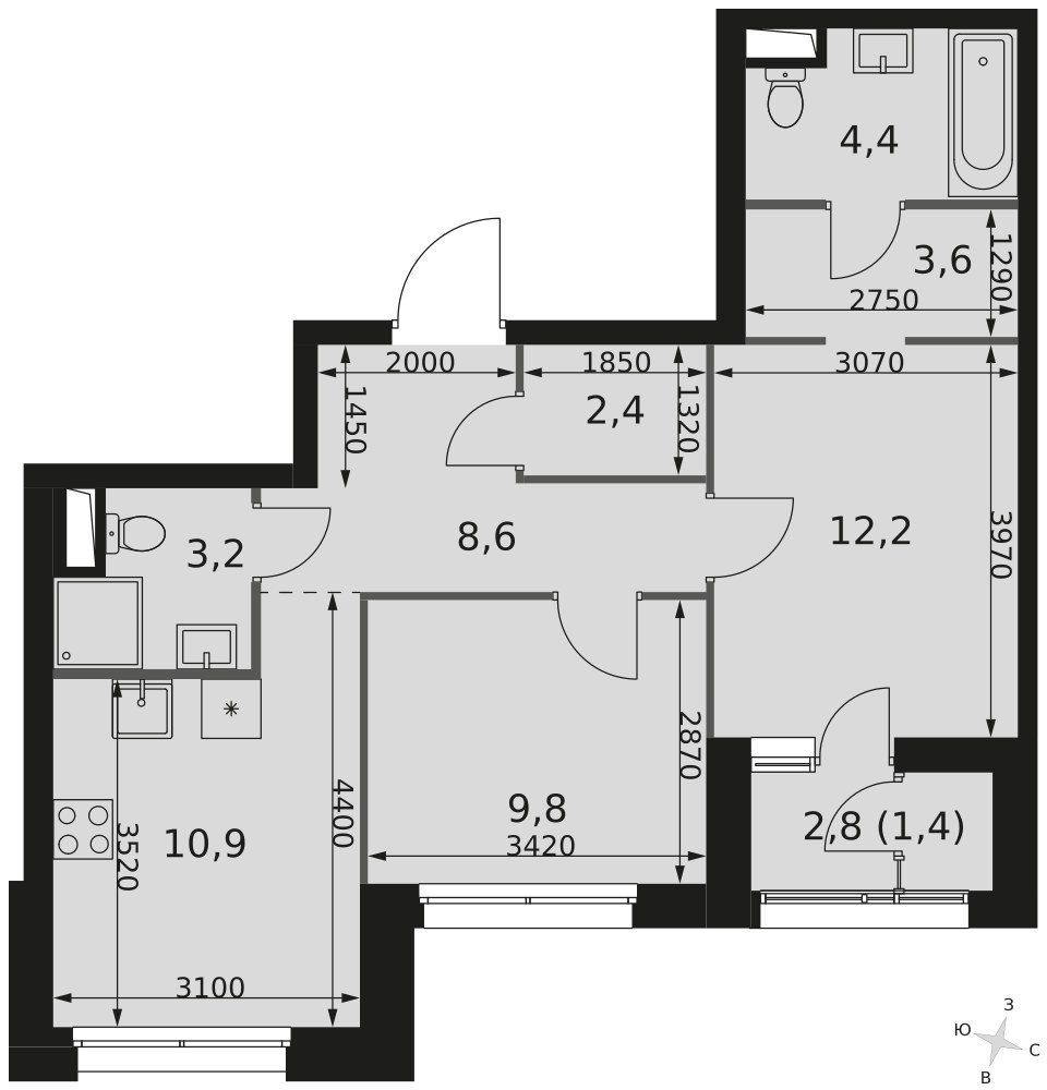 Планировка 56.5 м²