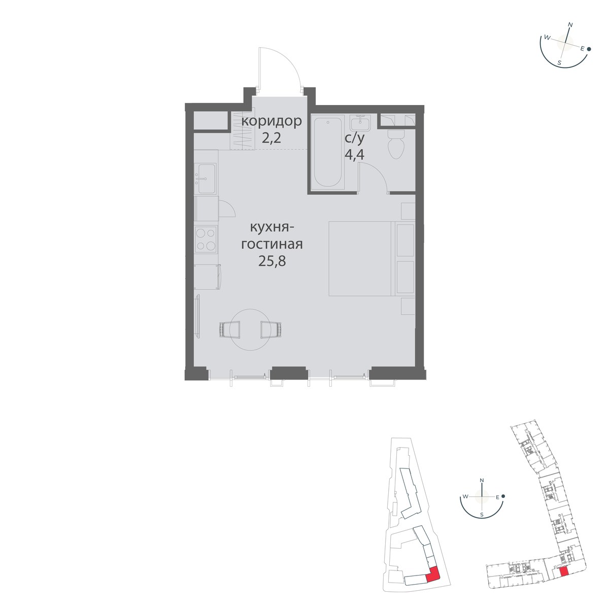 Планировка: Студия, 32.4 м²