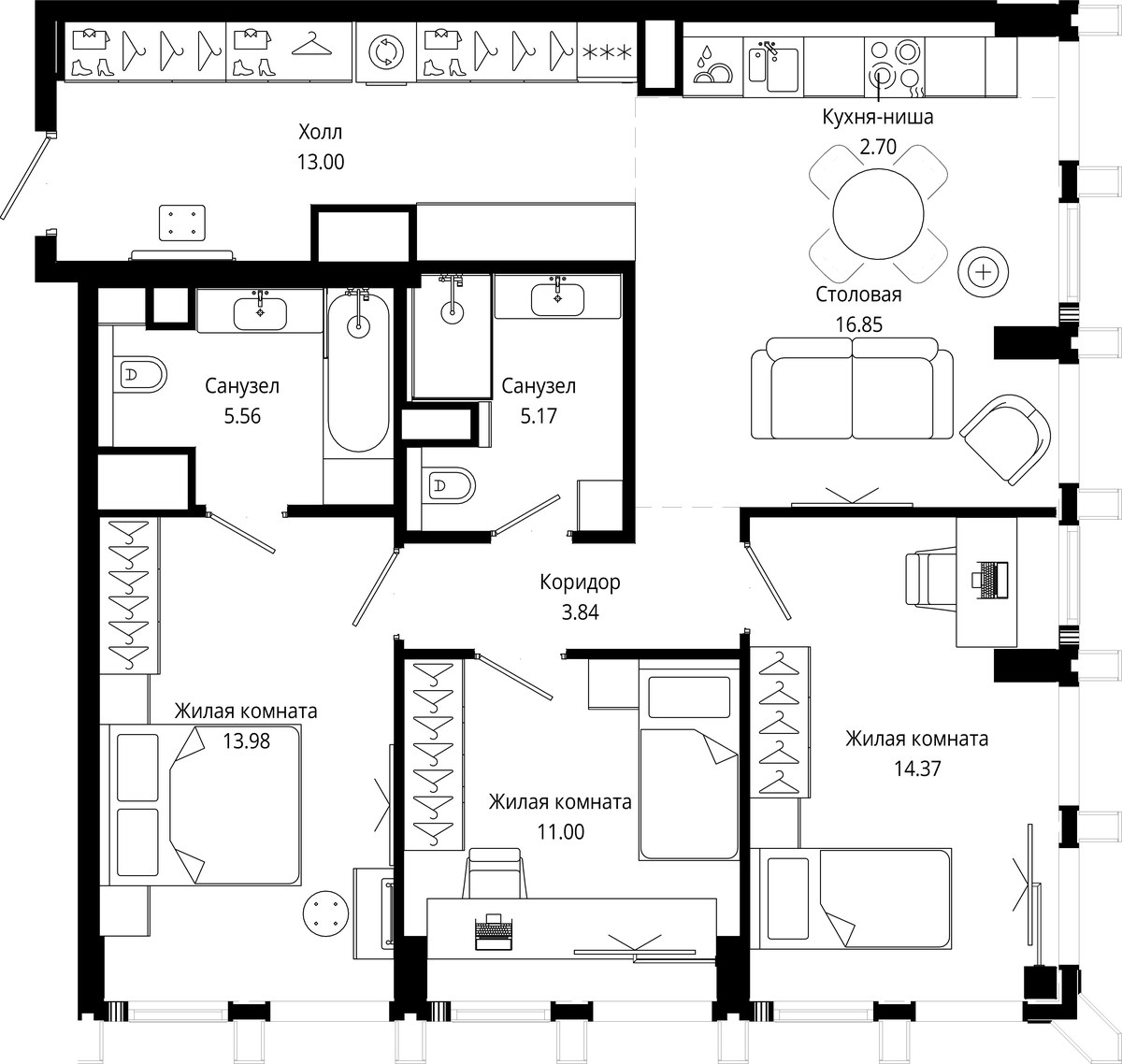 Планировка 86.9 м²