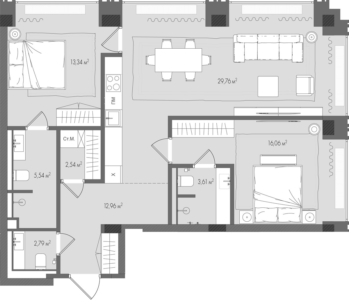 Планировка 86.1 м²