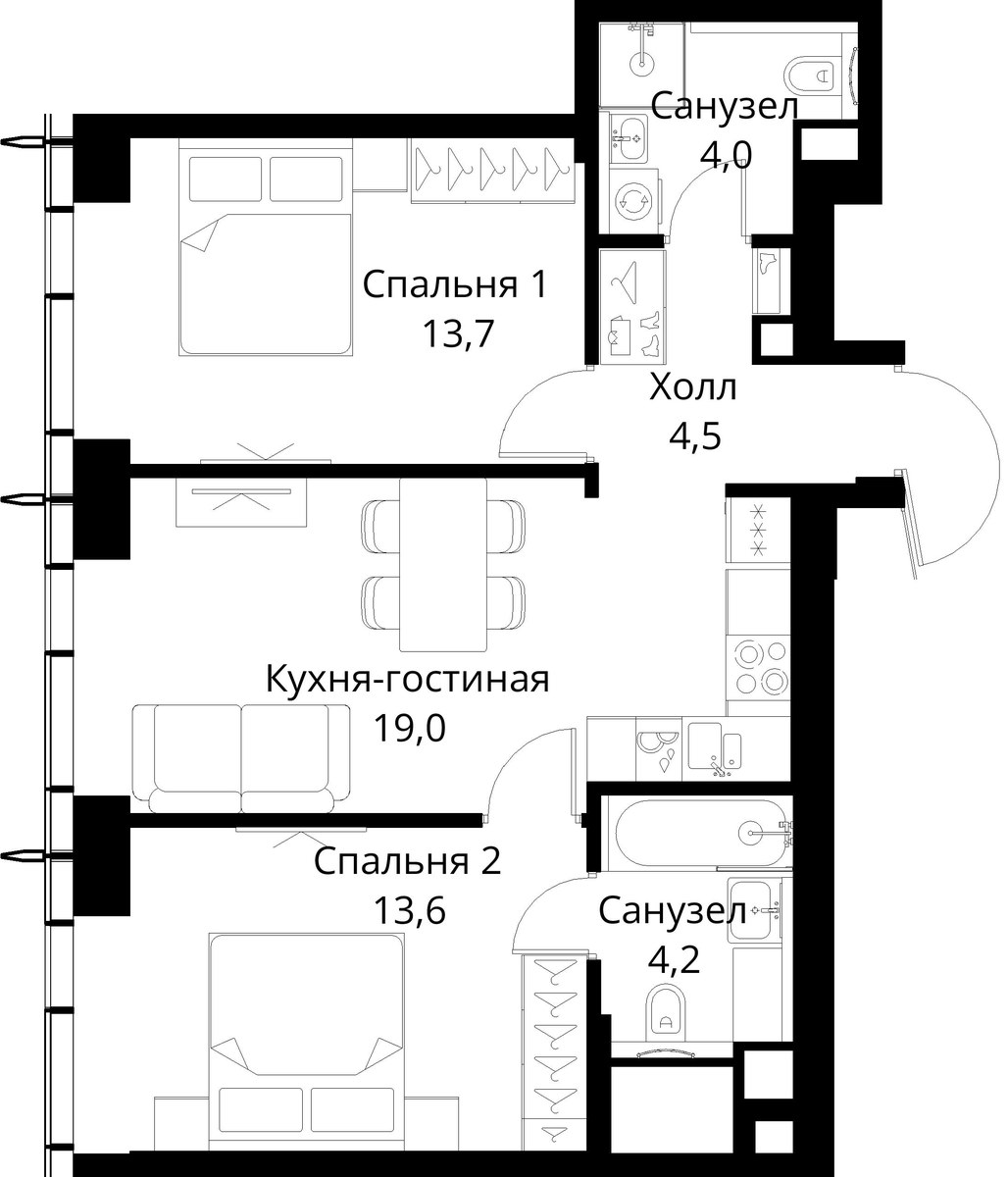 Планировка 59.0 м²