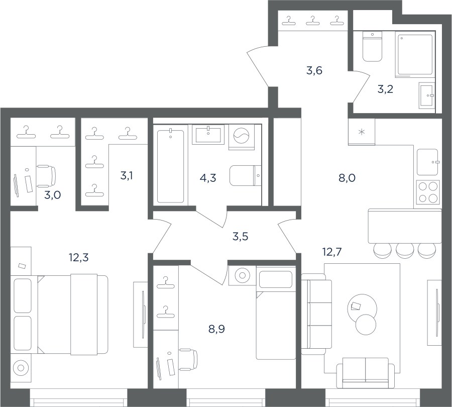 Планировка 62.6 м²