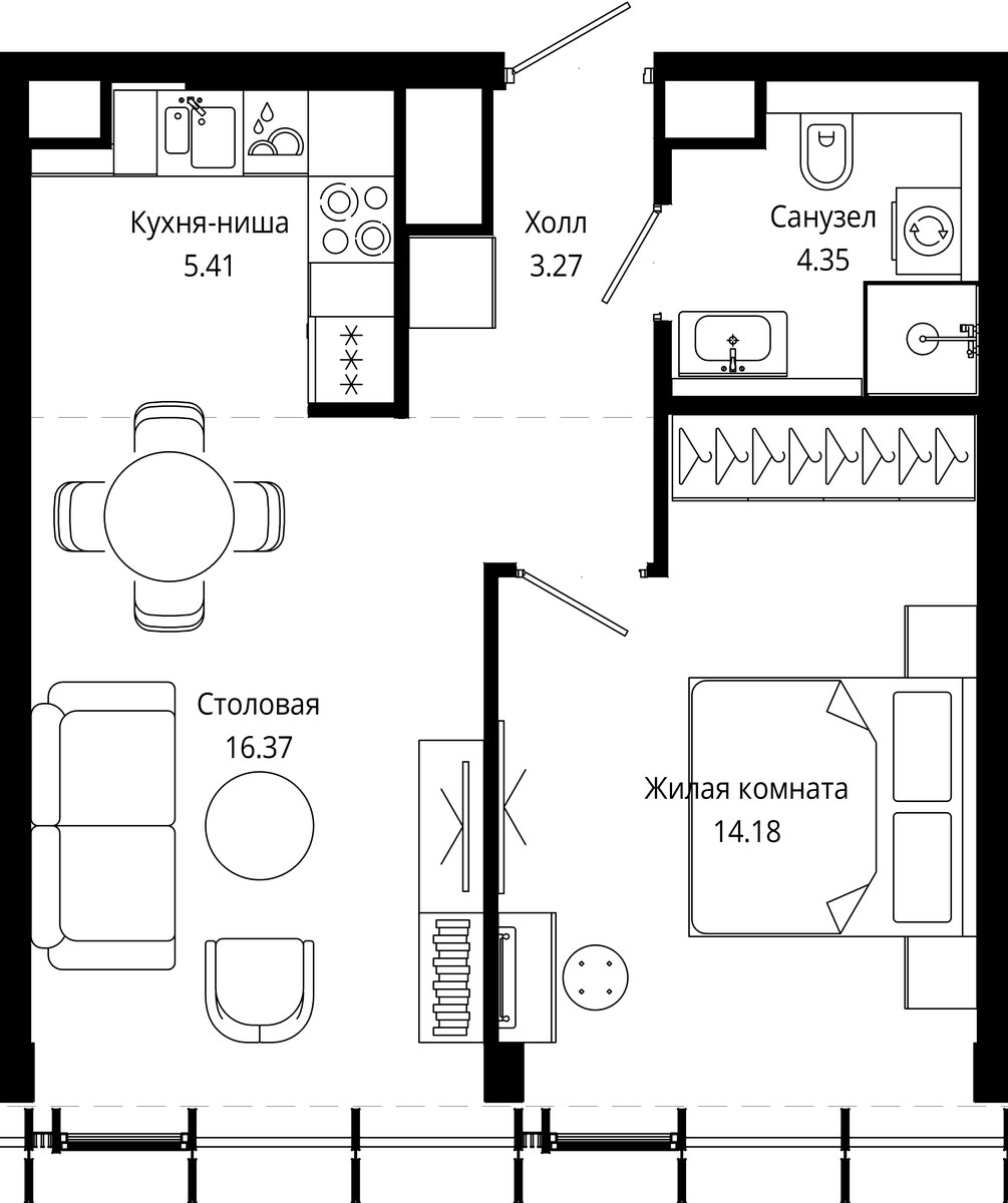 Планировка 44.0 м²