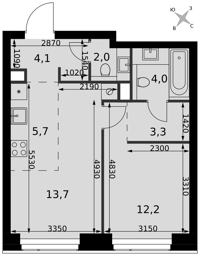 Планировка 45.0 м²