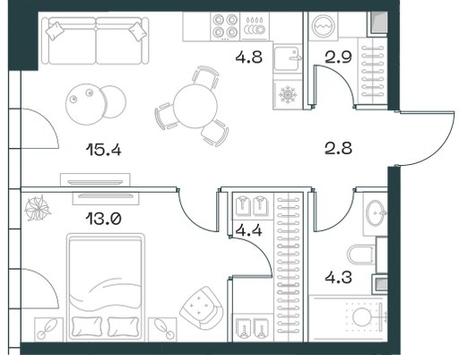 Планировка 47.6 м²