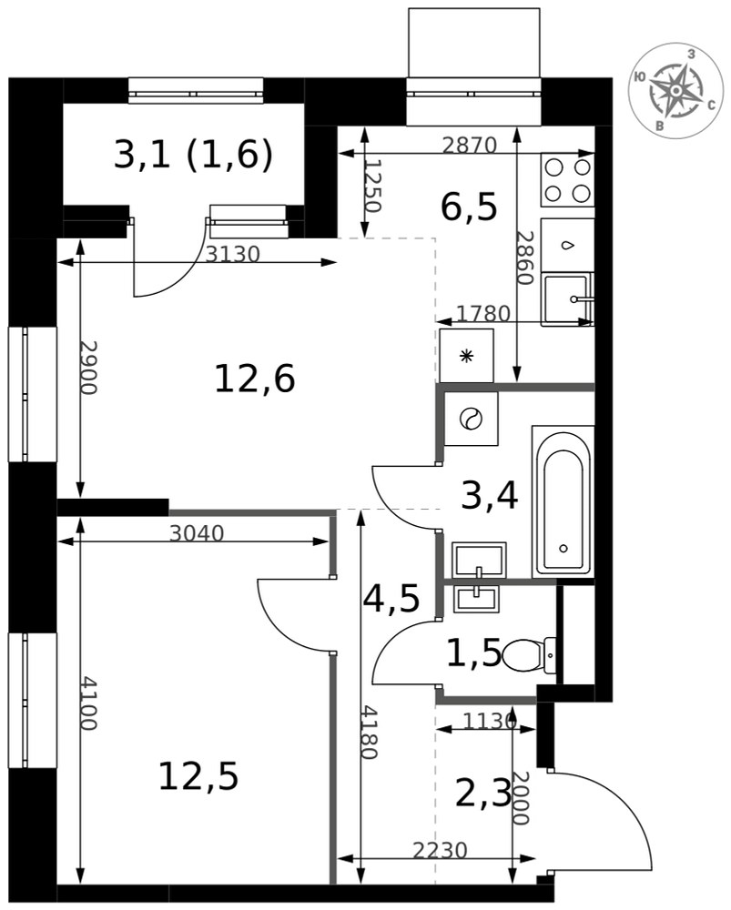 Планировка 44.9 м²